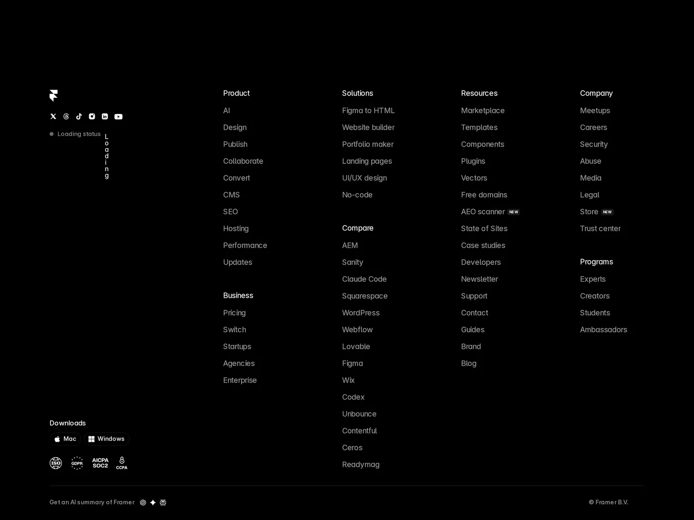 Framer — screenshot of the footer section