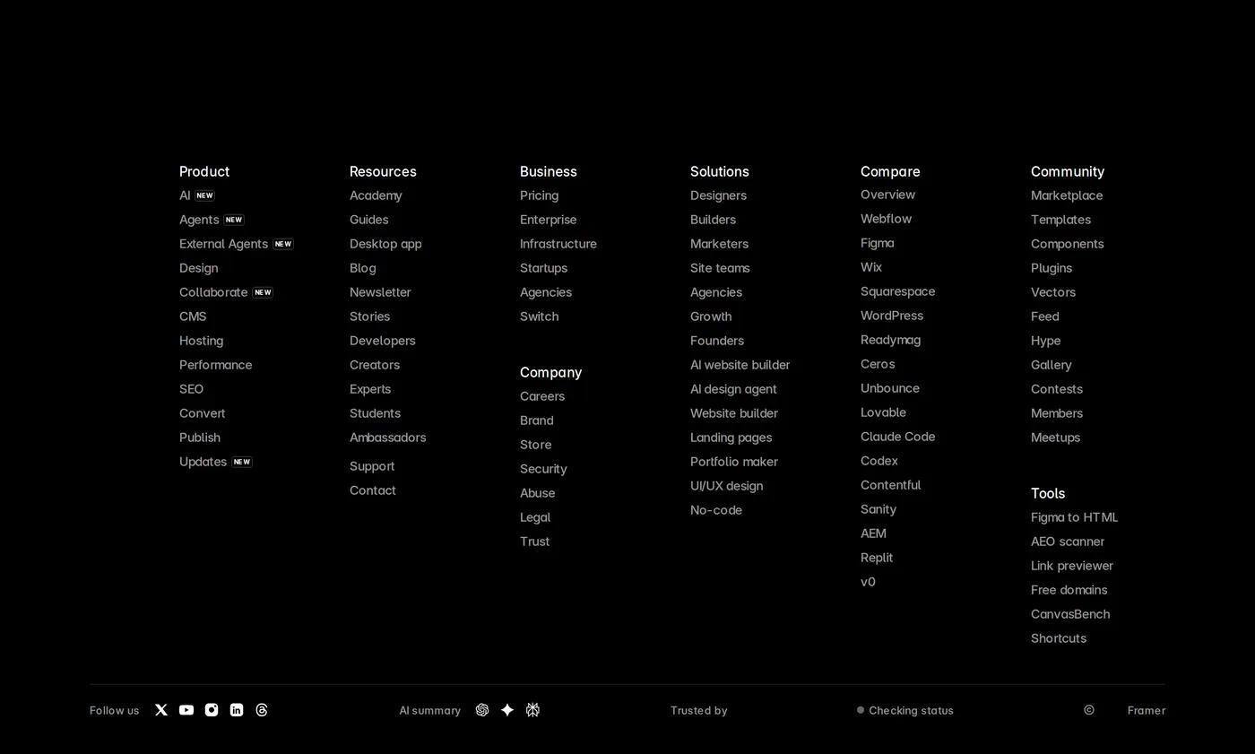 Framer — screenshot of the footer section