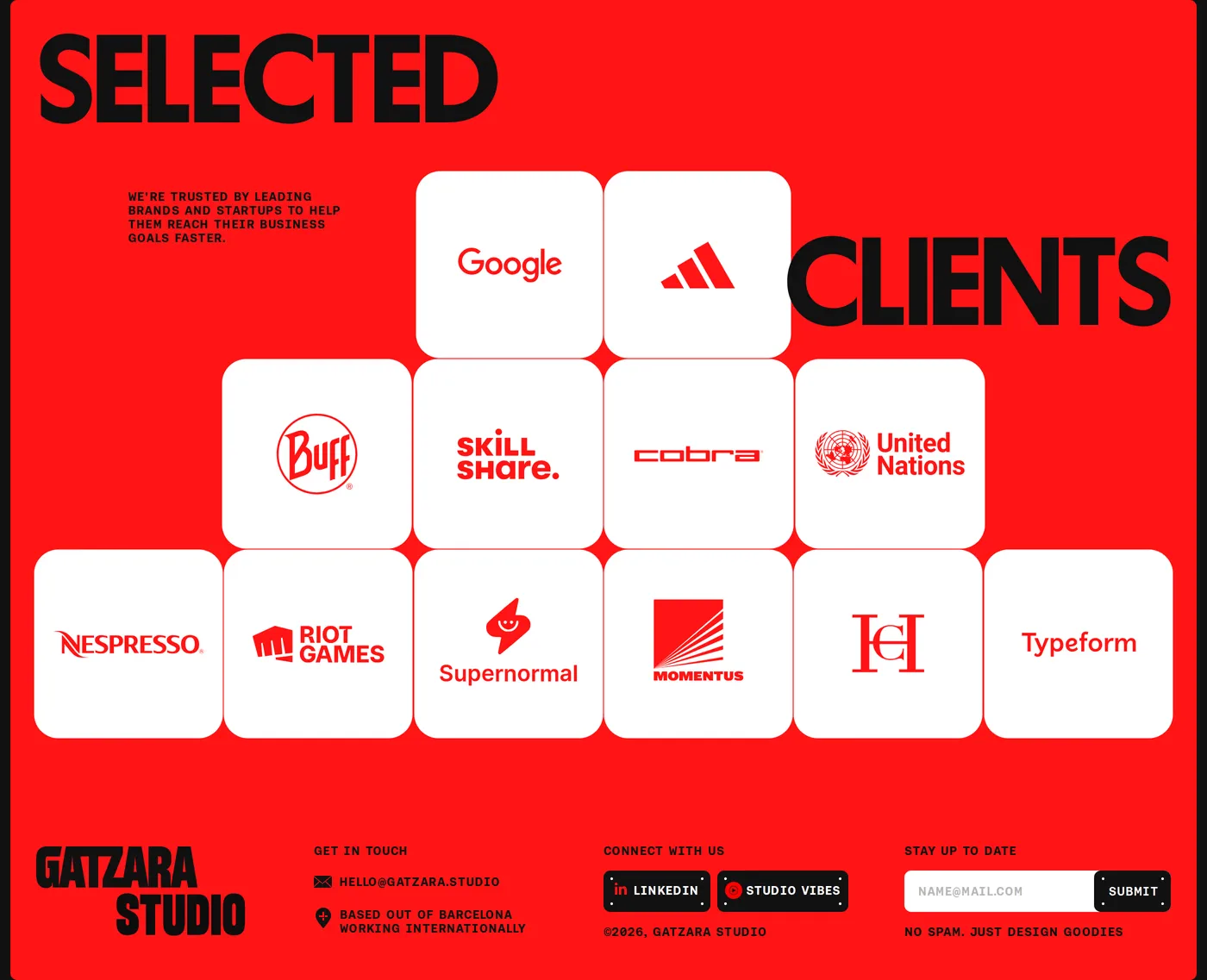 GATZARA Studio — screenshot of the footer section