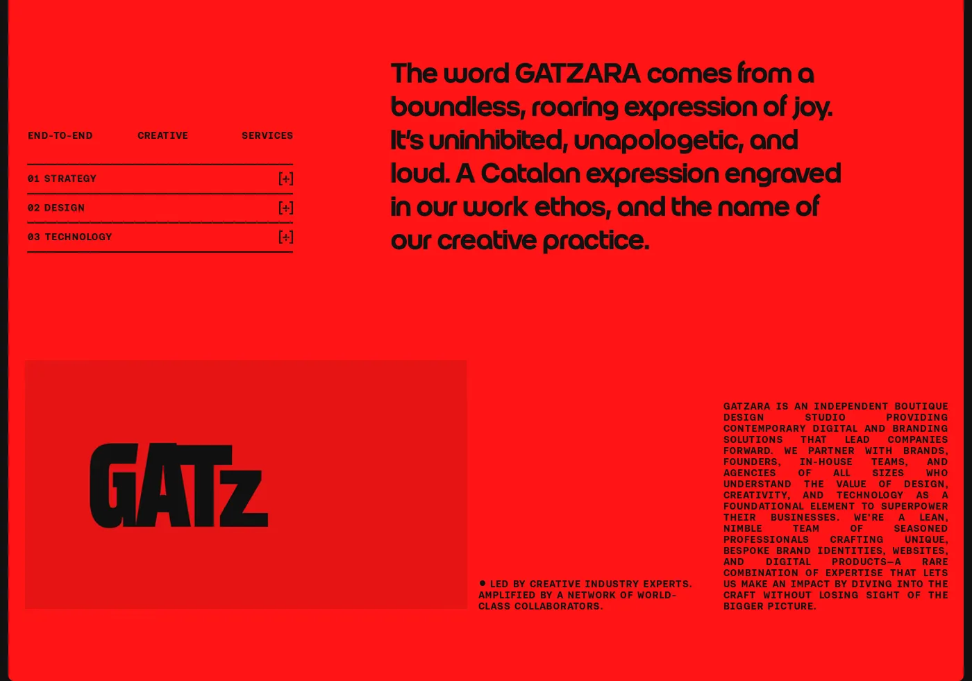GATZARA Studio — screenshot of the services section