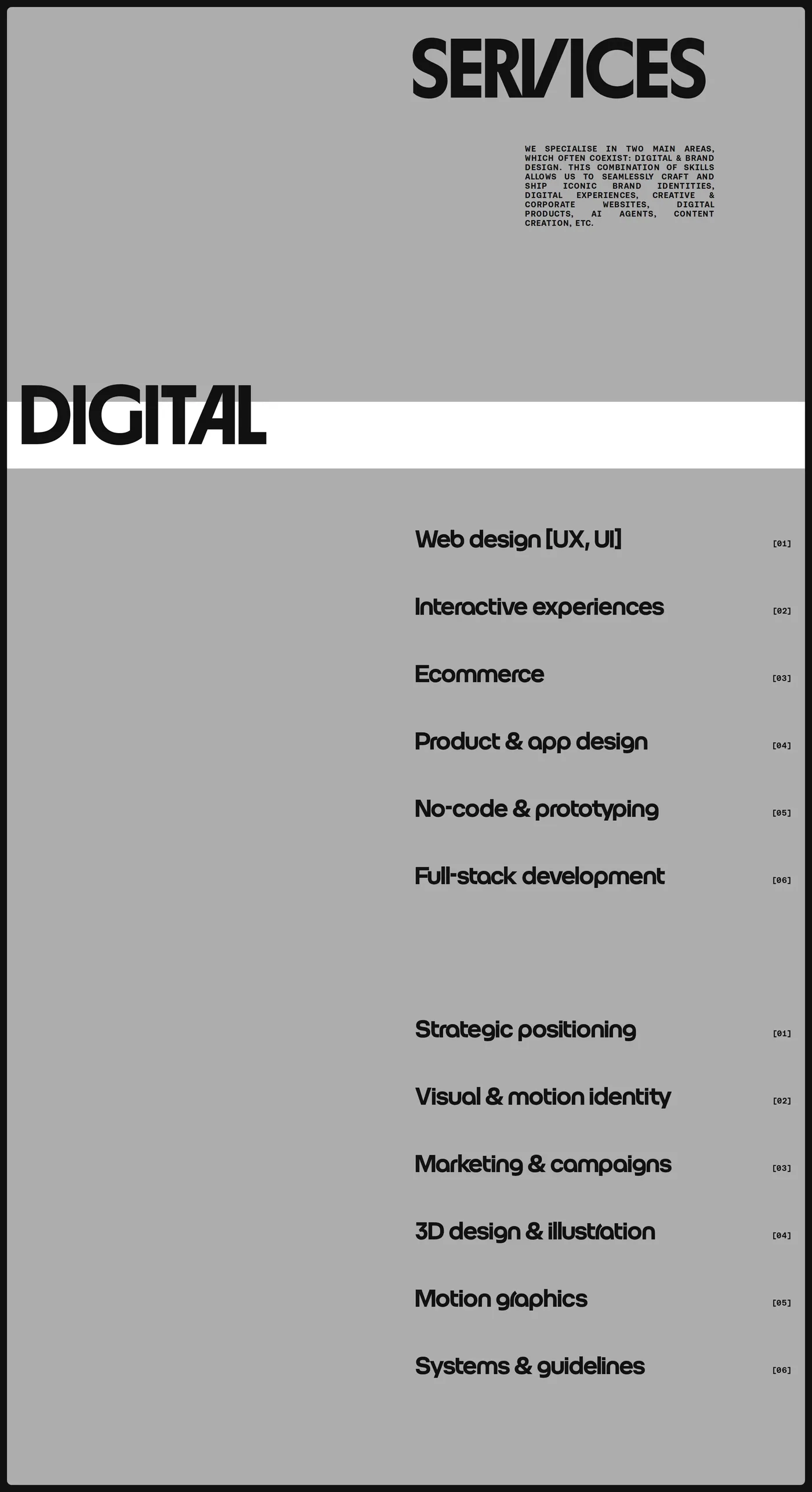 GATZARA Studio — screenshot of the services section