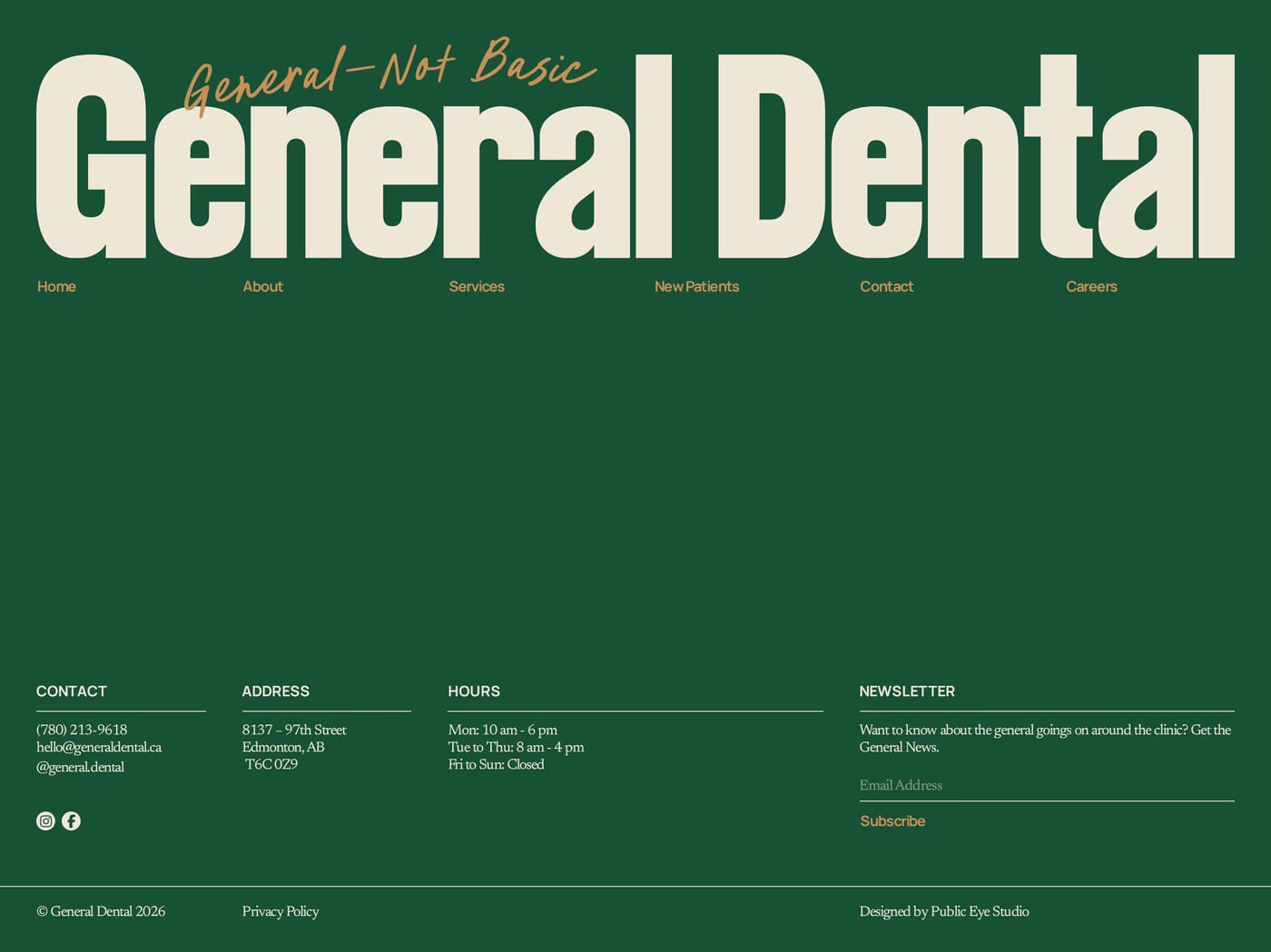 General Dental — screenshot of the footer section