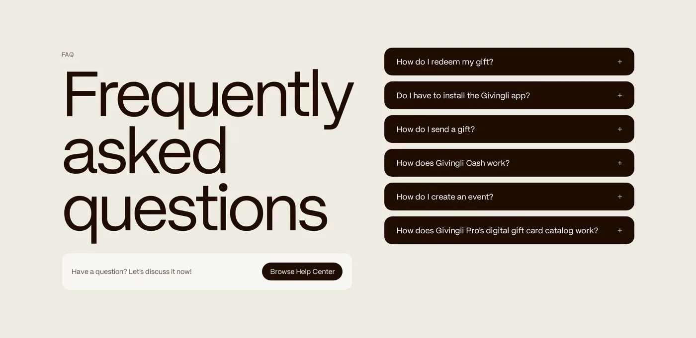 Givingli — screenshot of the faq section
