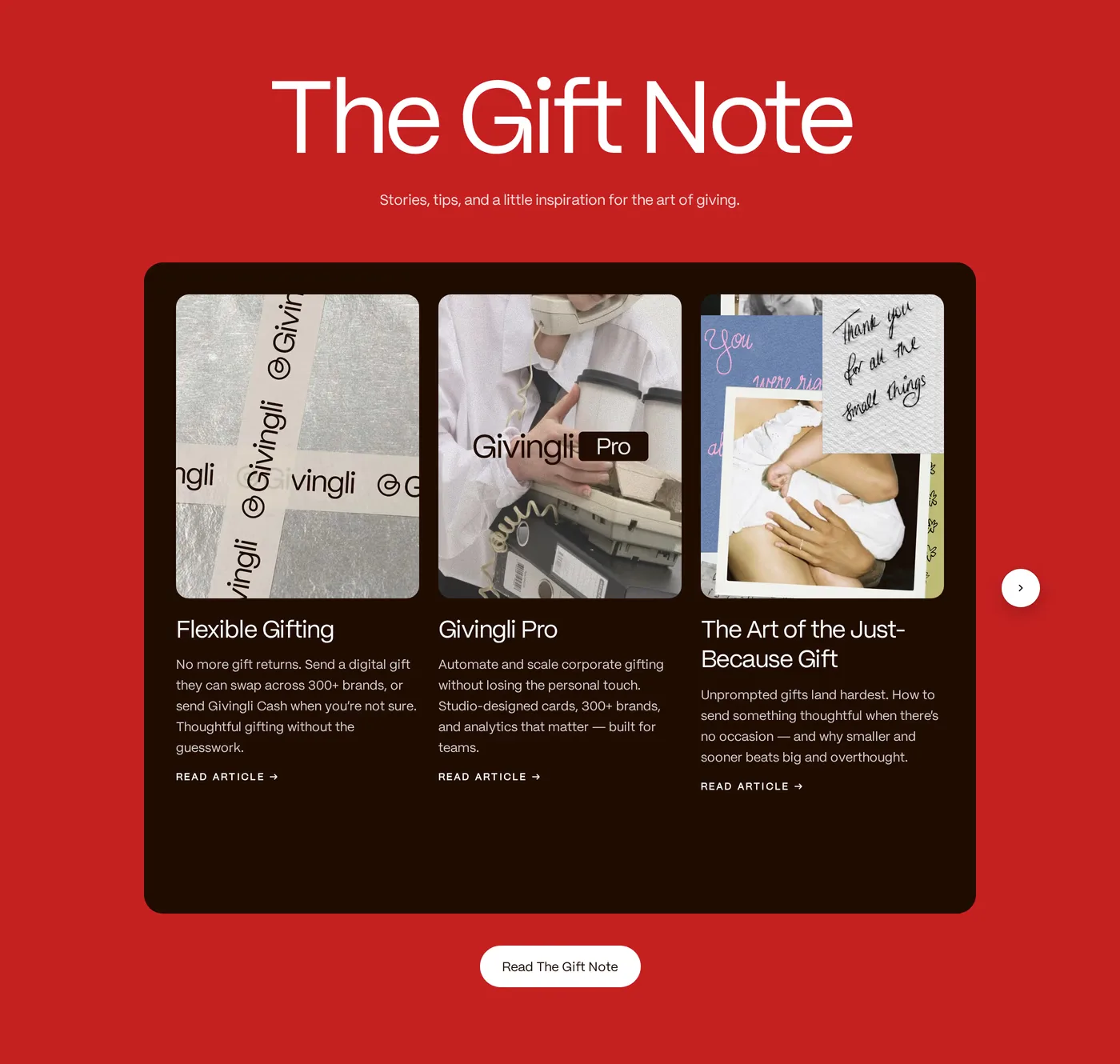 Givingli — screenshot of the blog section