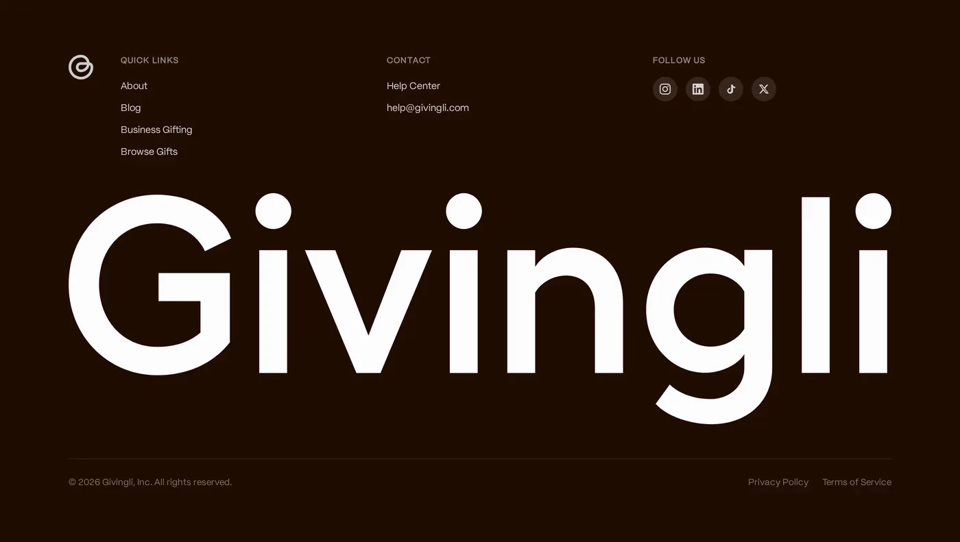 Givingli — screenshot of the footer section