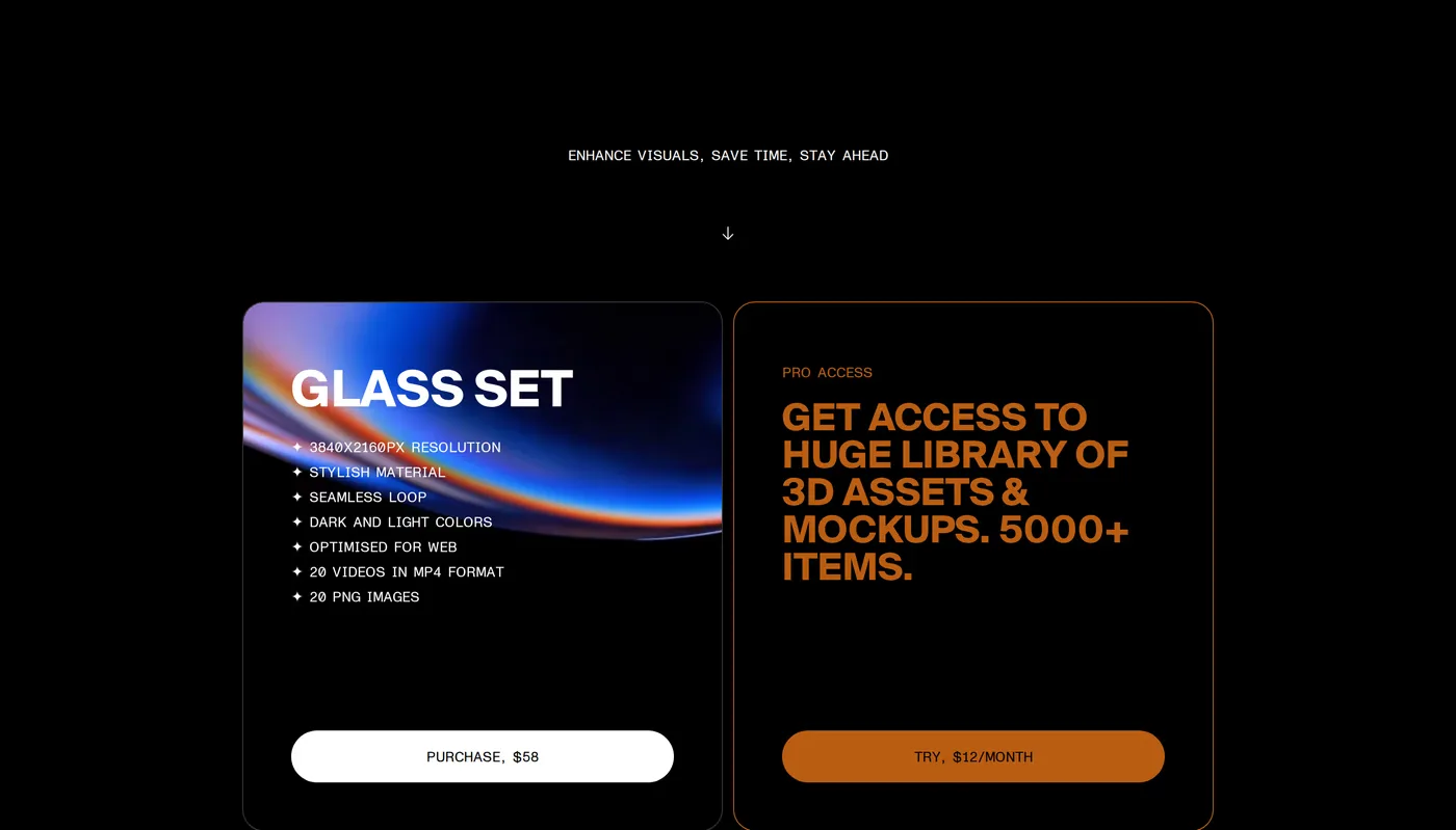 Glass abstract shapes — screenshot of the call to action section