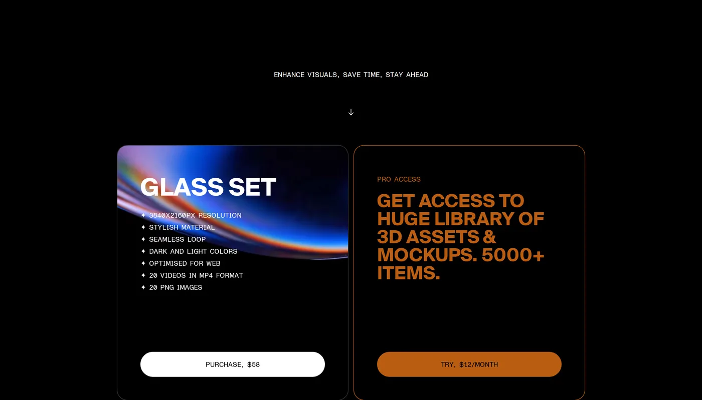 Glass abstract shapes — screenshot of the pricing section