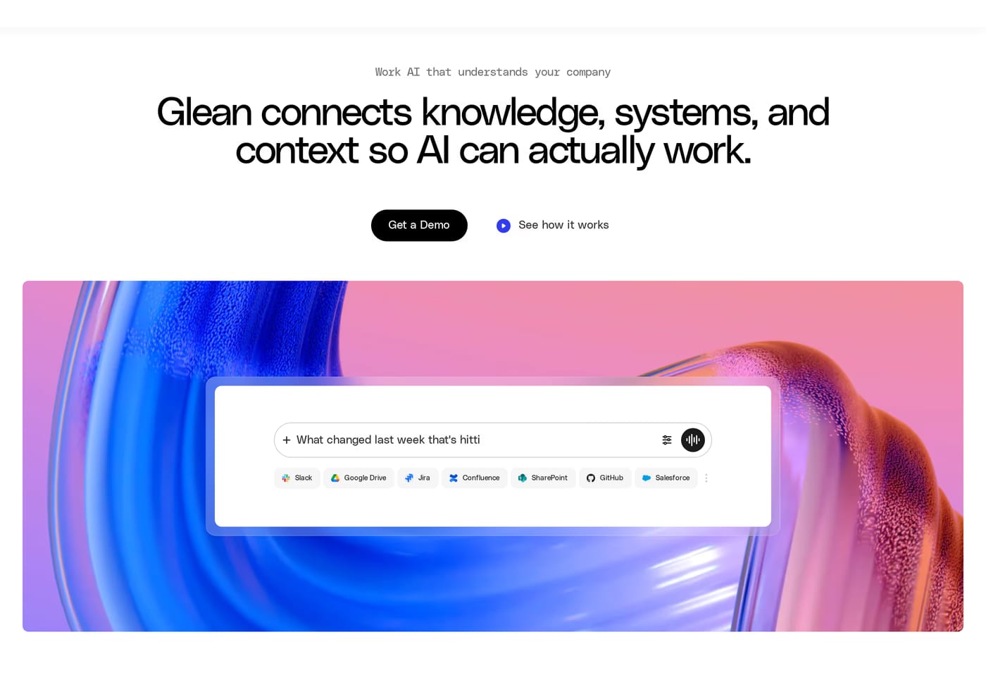 Glean — screenshot of the hero section