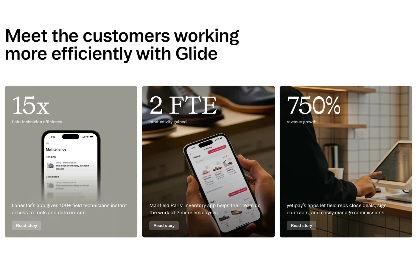 Glide — screenshot of the portfolio section