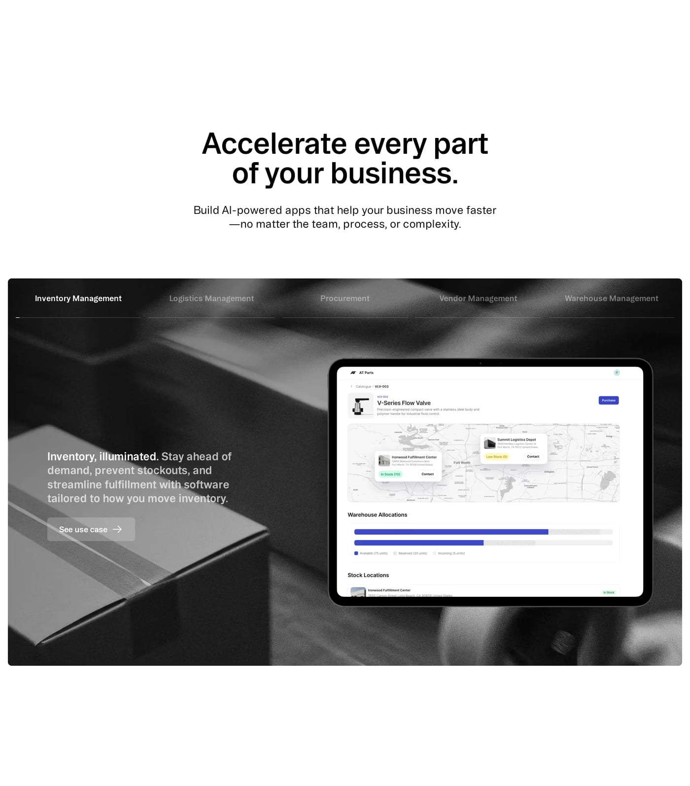 Glide — screenshot of the features section