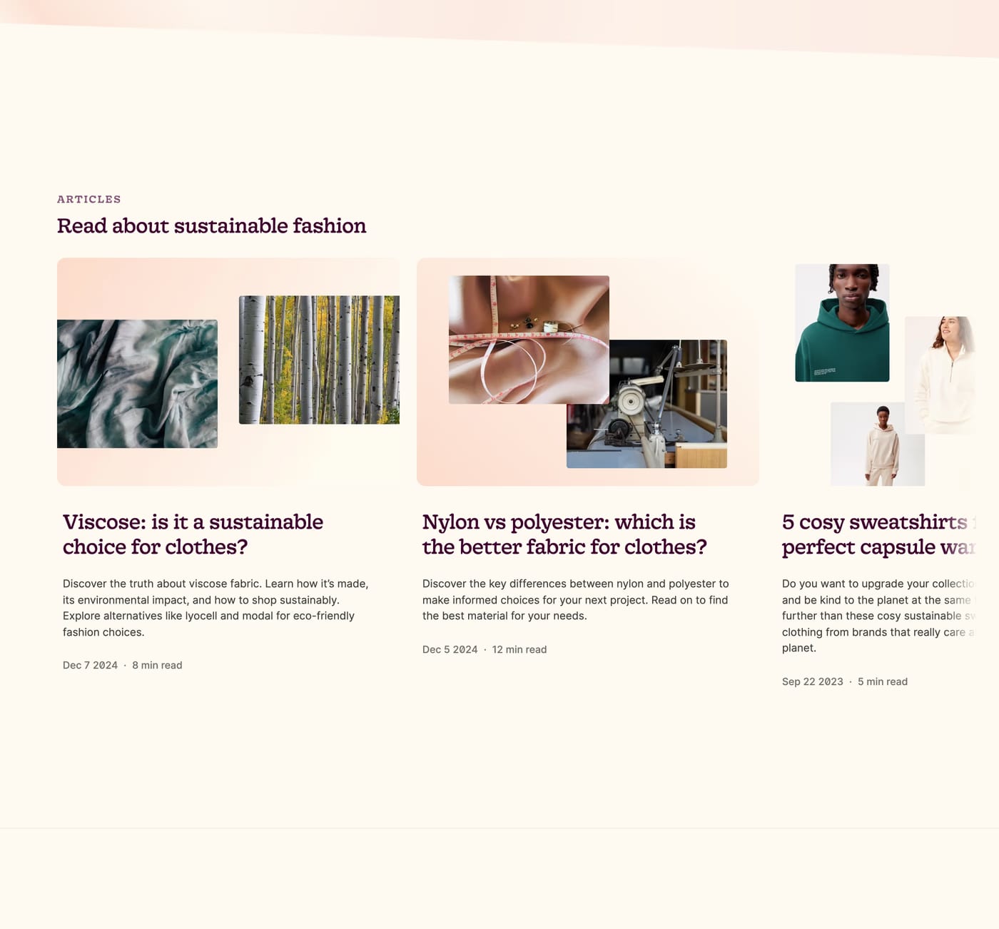Good Garms — screenshot of the blog section