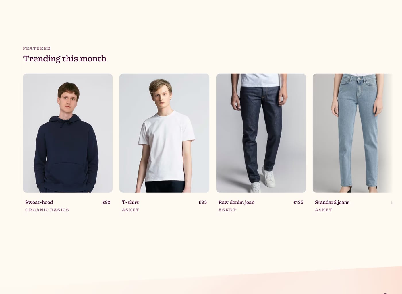 Good Garms — screenshot of the products section