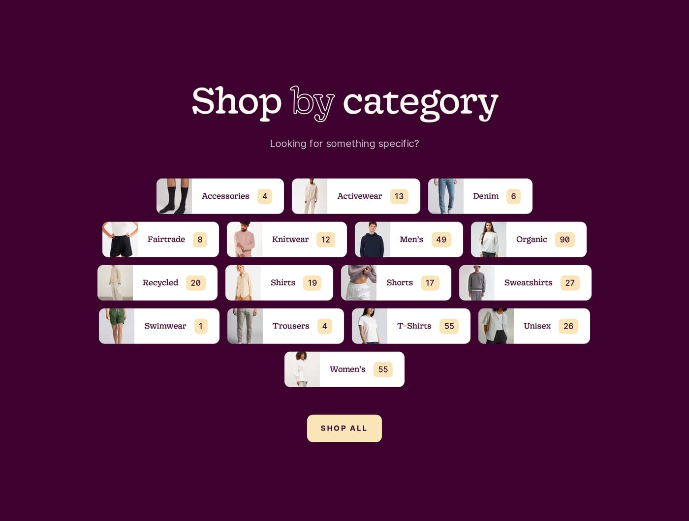 Good Garms — screenshot of the products section