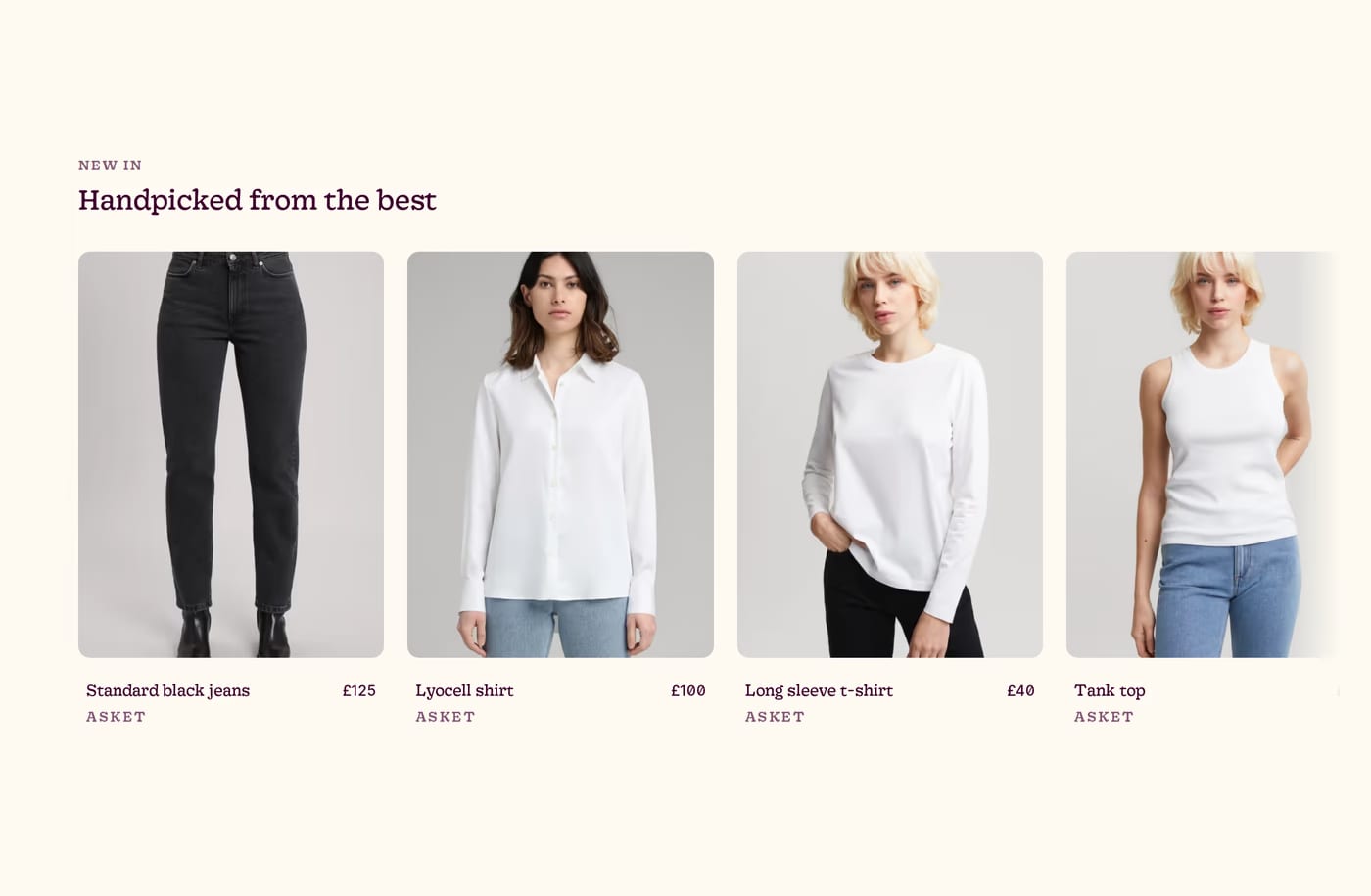 Good Garms — screenshot of the products section