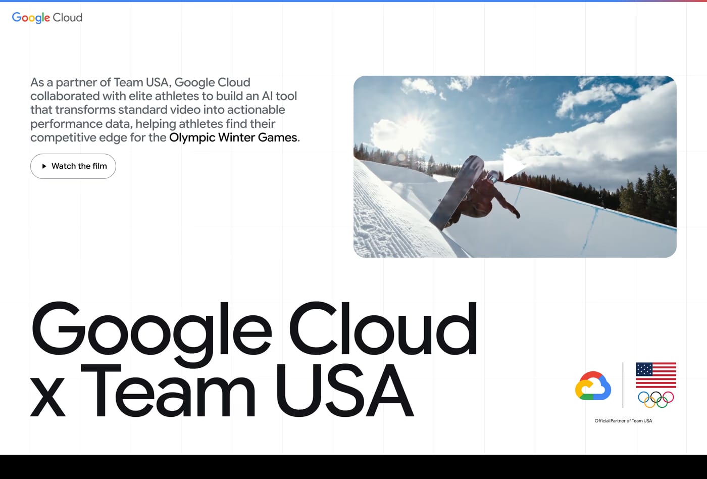 Google Cloud x Team USA — screenshot of the hero section