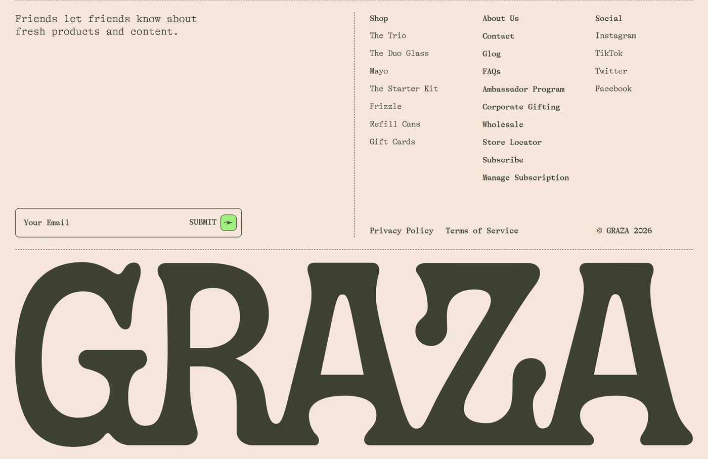 Graza — screenshot of the footer section