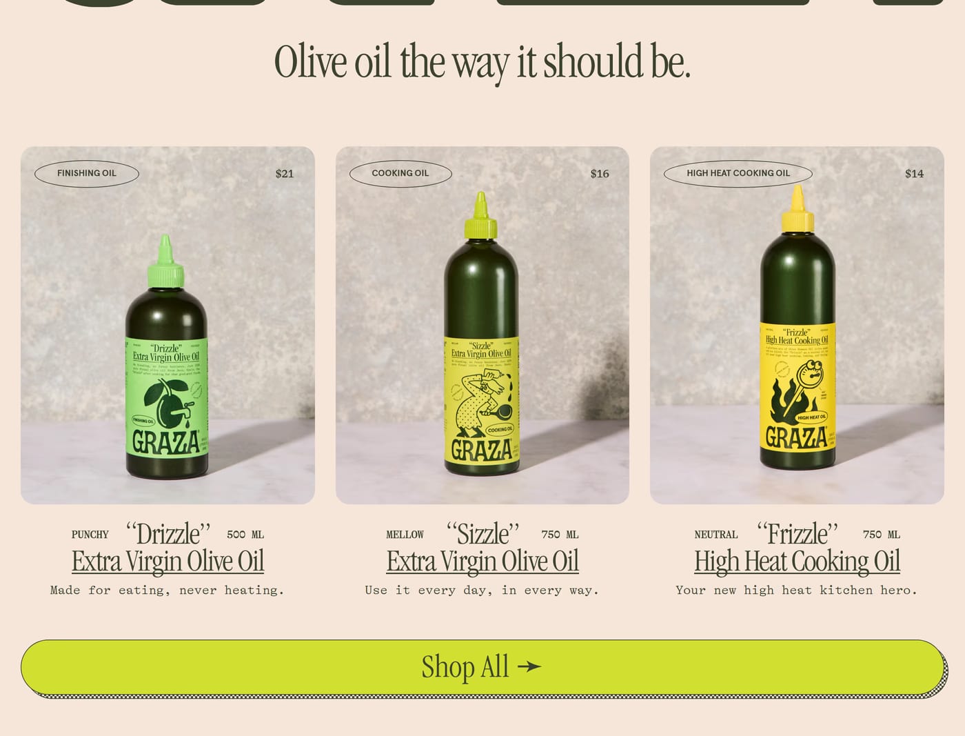 Graza — screenshot of the products section
