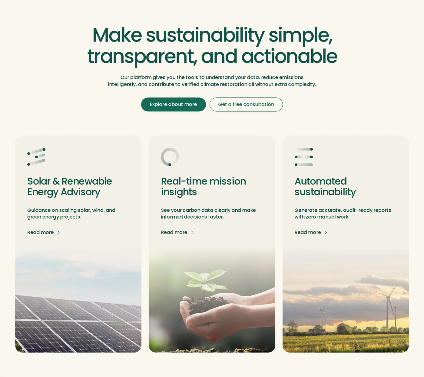 Greensign — screenshot of the features section
