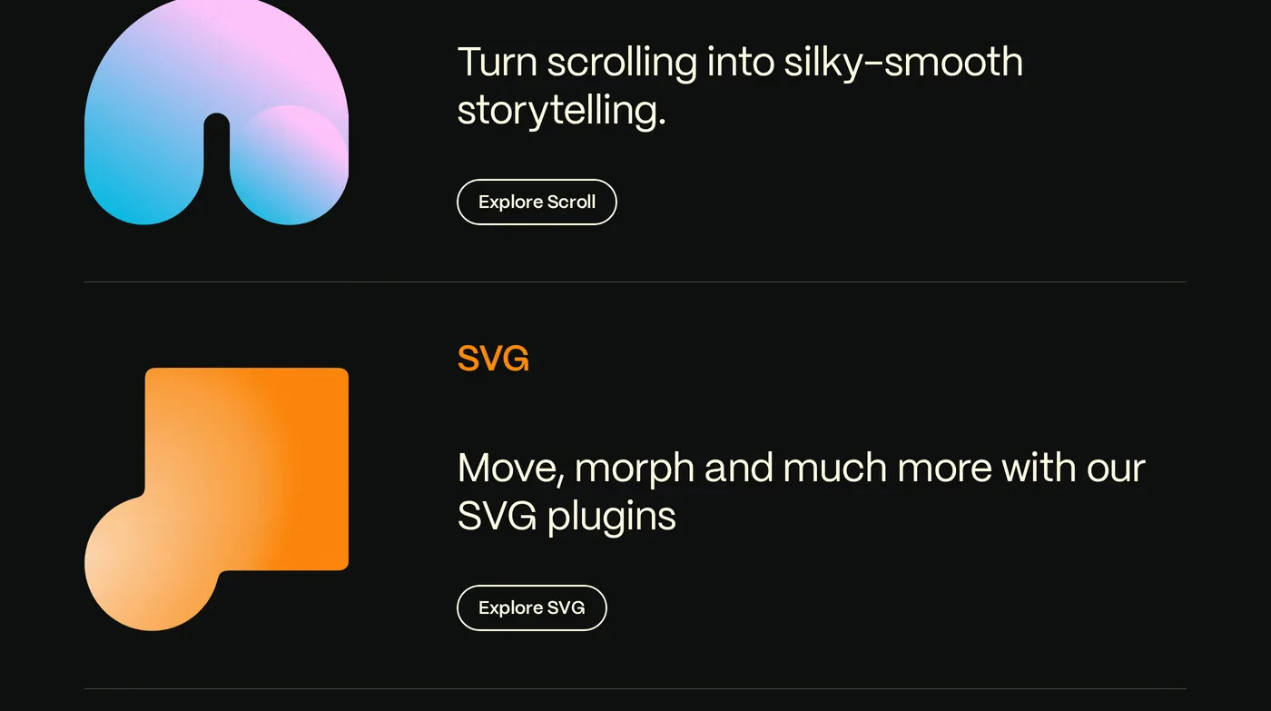 GSAP — screenshot of the features section