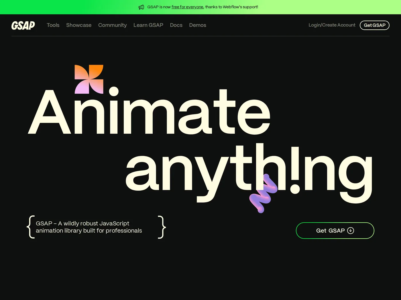 GSAP — screenshot of the hero section