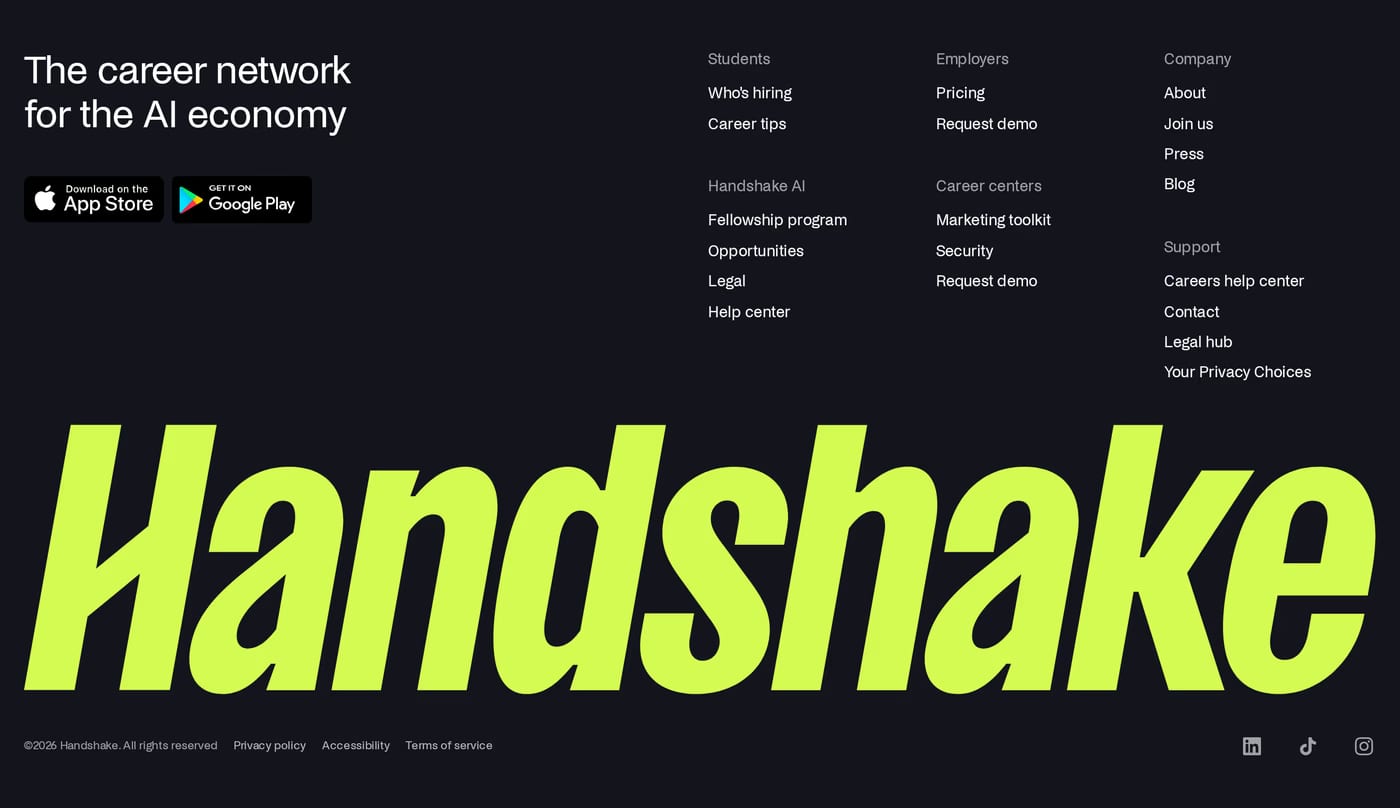 Handshake — screenshot of the footer section