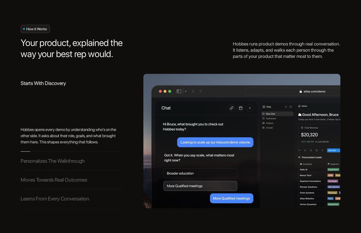 Hobbes — screenshot of the how it works section