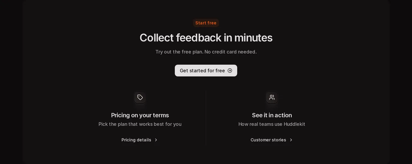 Huddlekit — screenshot of the call to action section