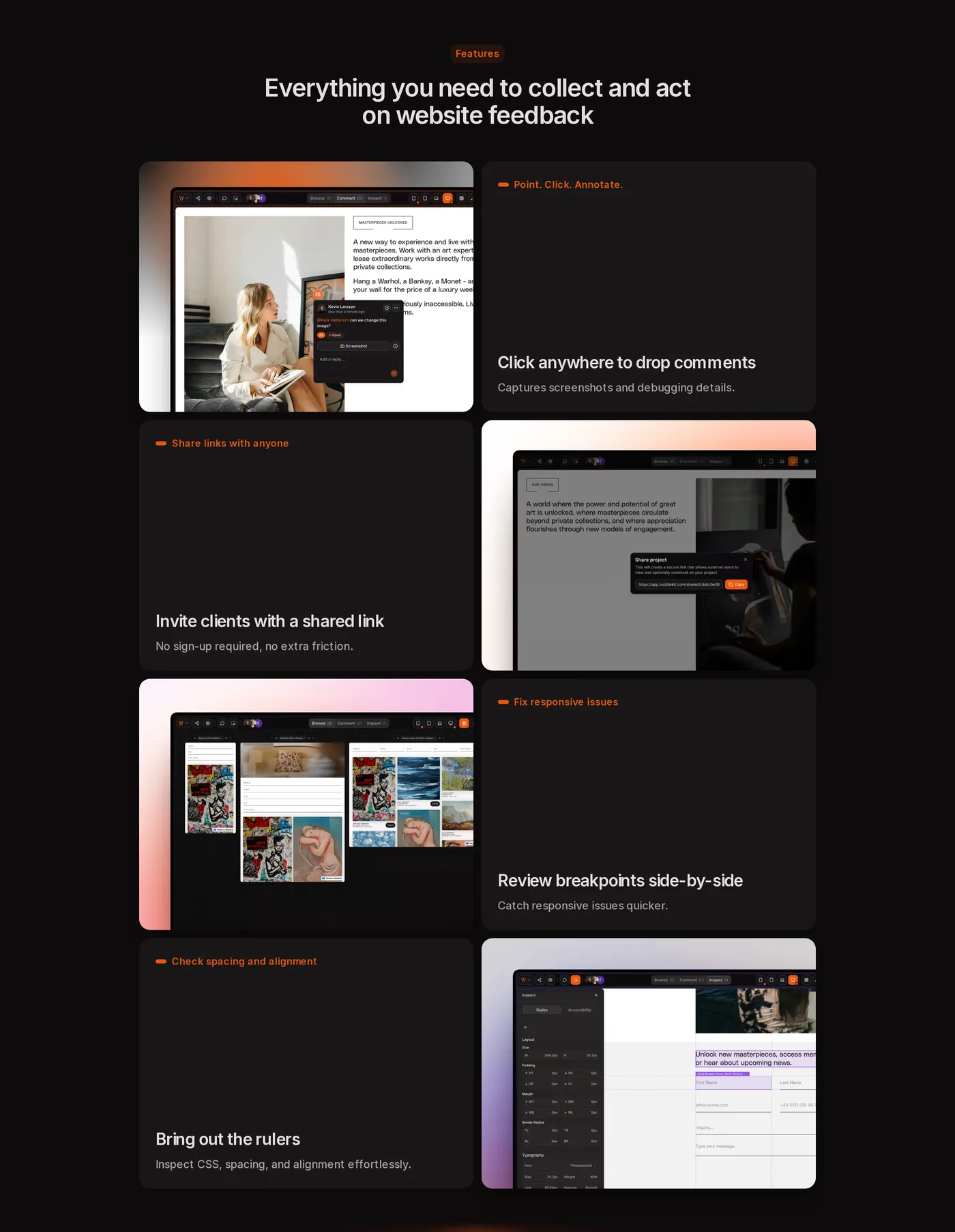 Huddlekit — screenshot of the features section