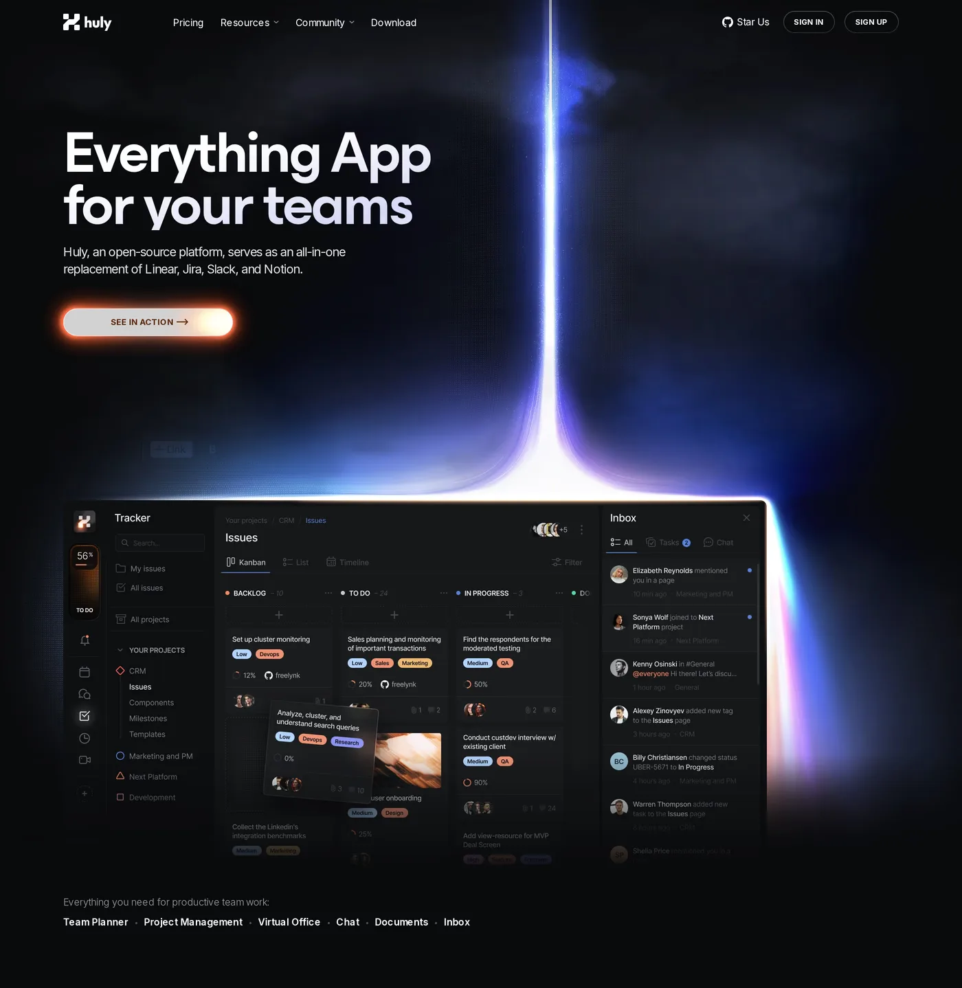 Huly — screenshot of the hero section