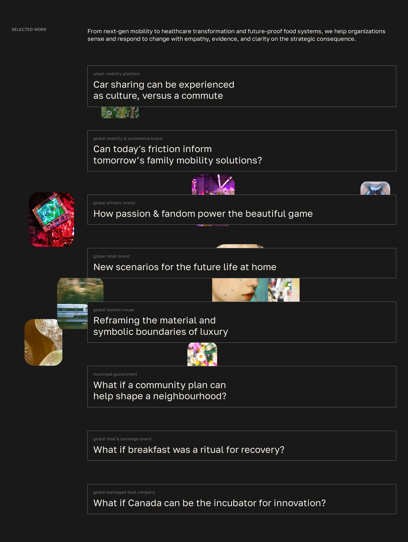 Human Futures — screenshot of the portfolio section