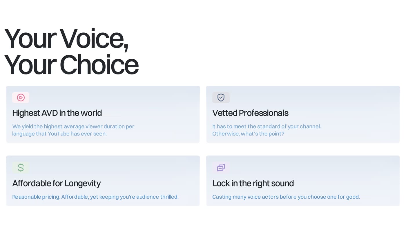 Human Voice Over — screenshot of the features section
