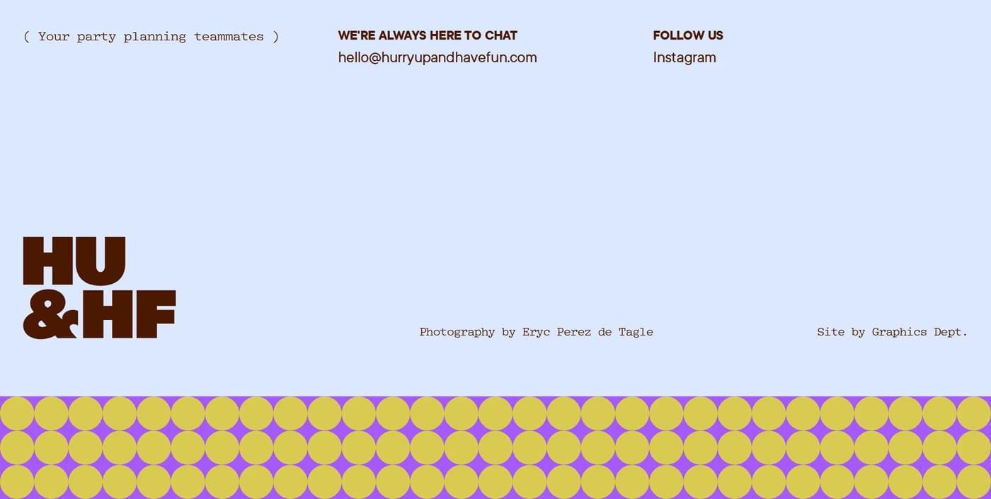 Hurry Up & Have Fun — screenshot of the footer section