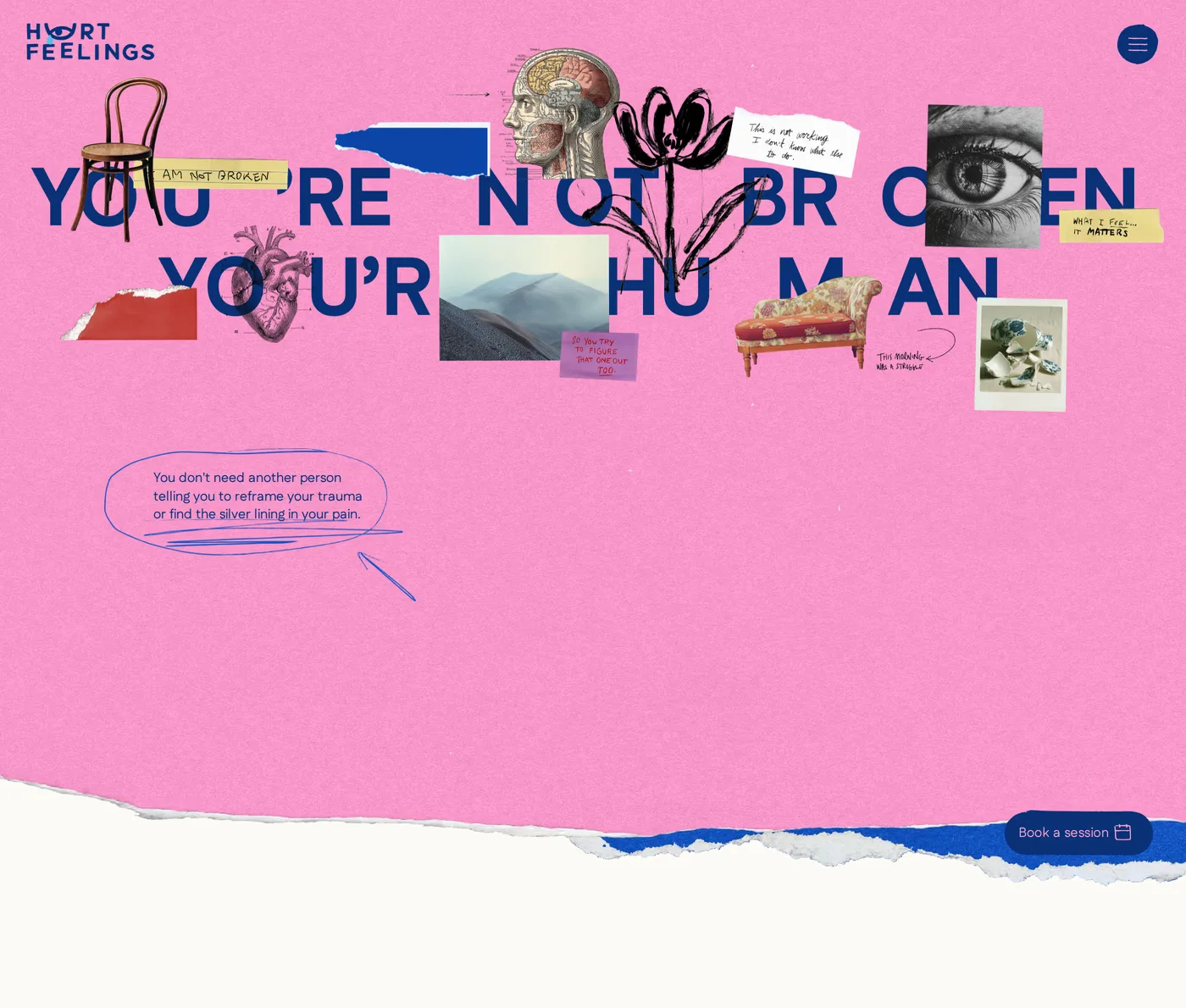 Hurt Feelings — screenshot of the hero section