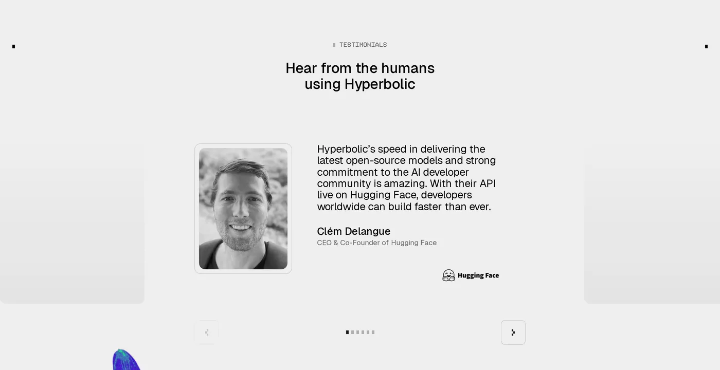 Hyperbolic — screenshot of the testimonials section