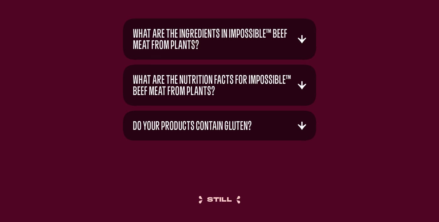 Impossible Foods — screenshot of the faq section