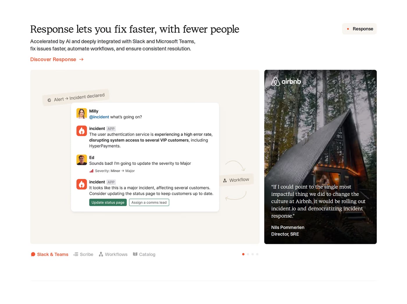incident.io — screenshot of the features section