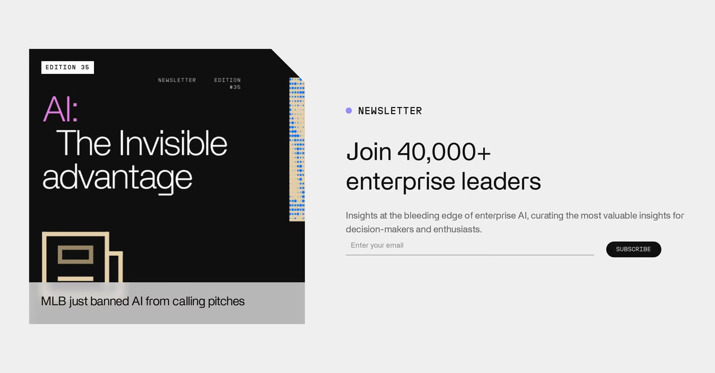 Invisible Technologies — screenshot of the newsletter section