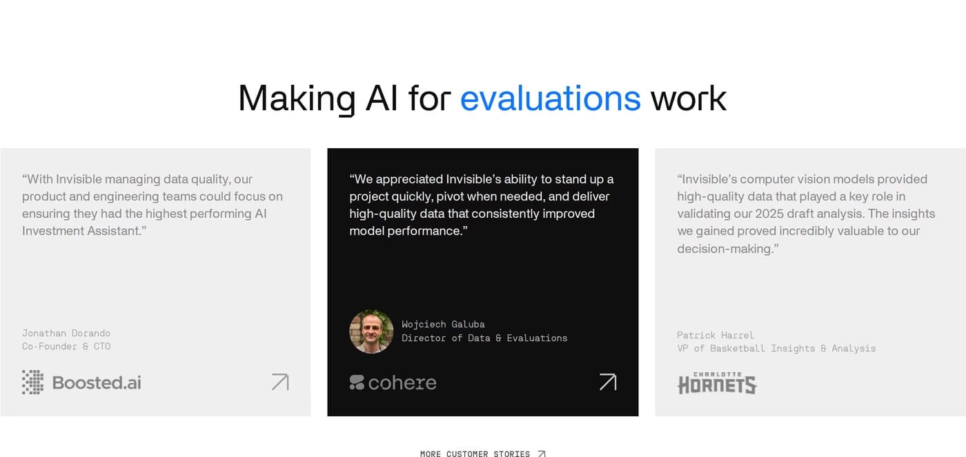 Invisible Technologies Testimonials section