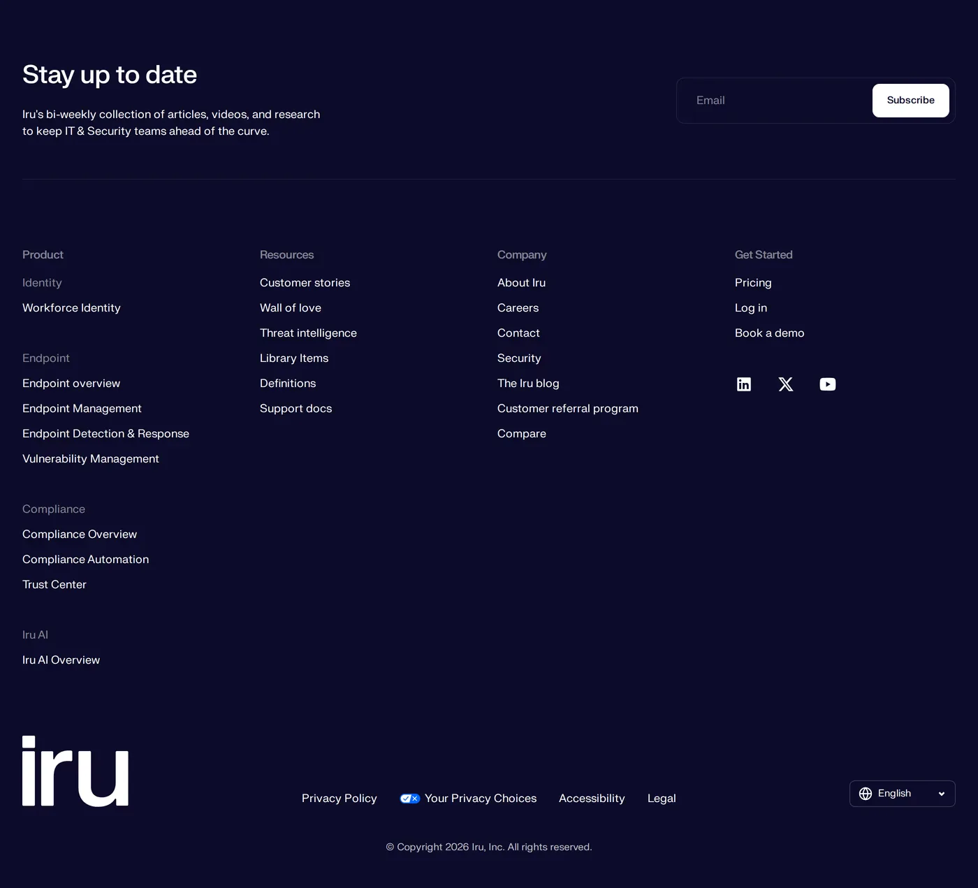 Iru — screenshot of the footer section