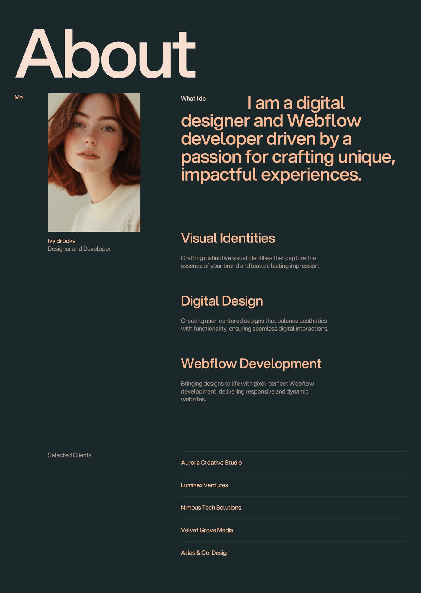Ivy Brooks — screenshot of the about section