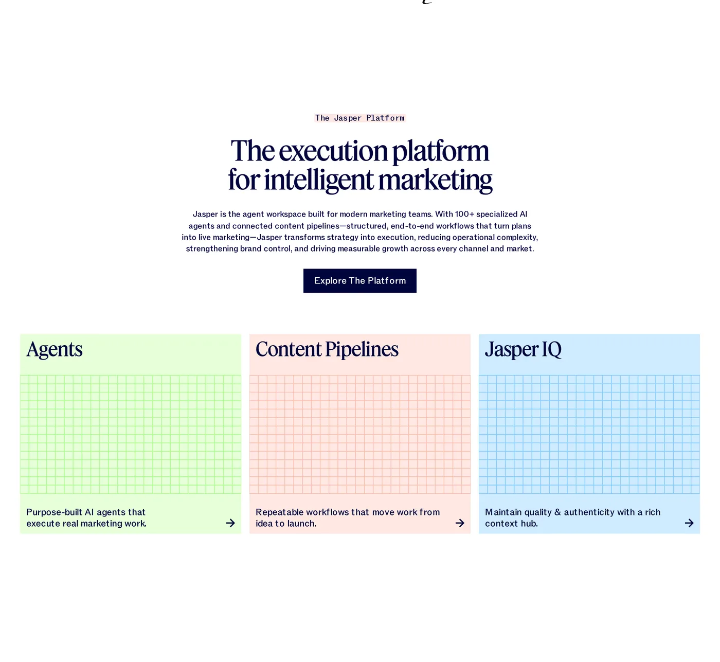 Jasper — screenshot of the features section