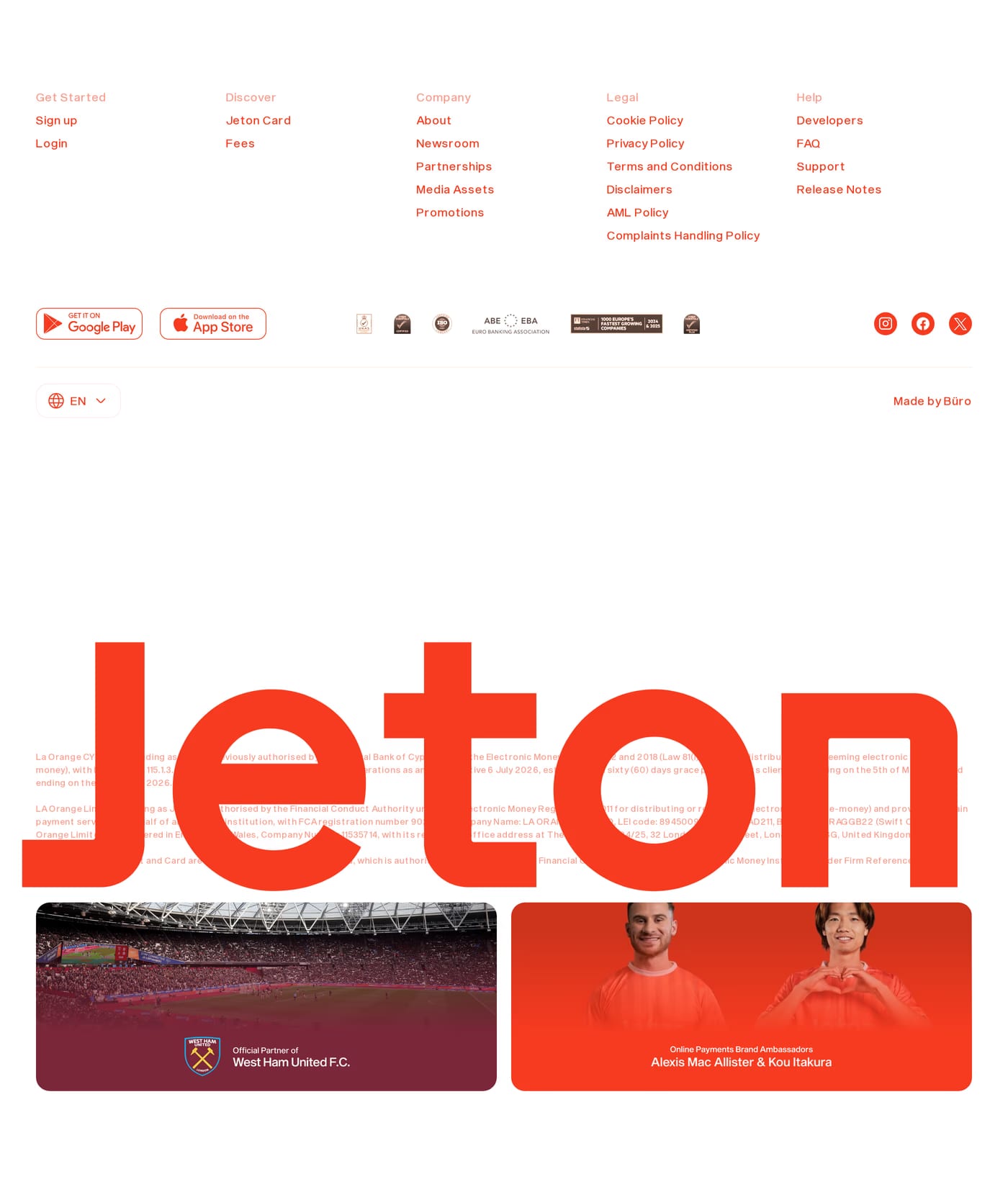 Jeton — screenshot of the footer section
