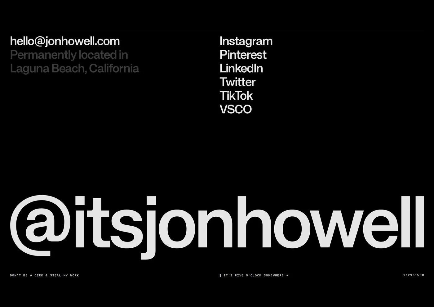 Jon Howell — screenshot of the footer section