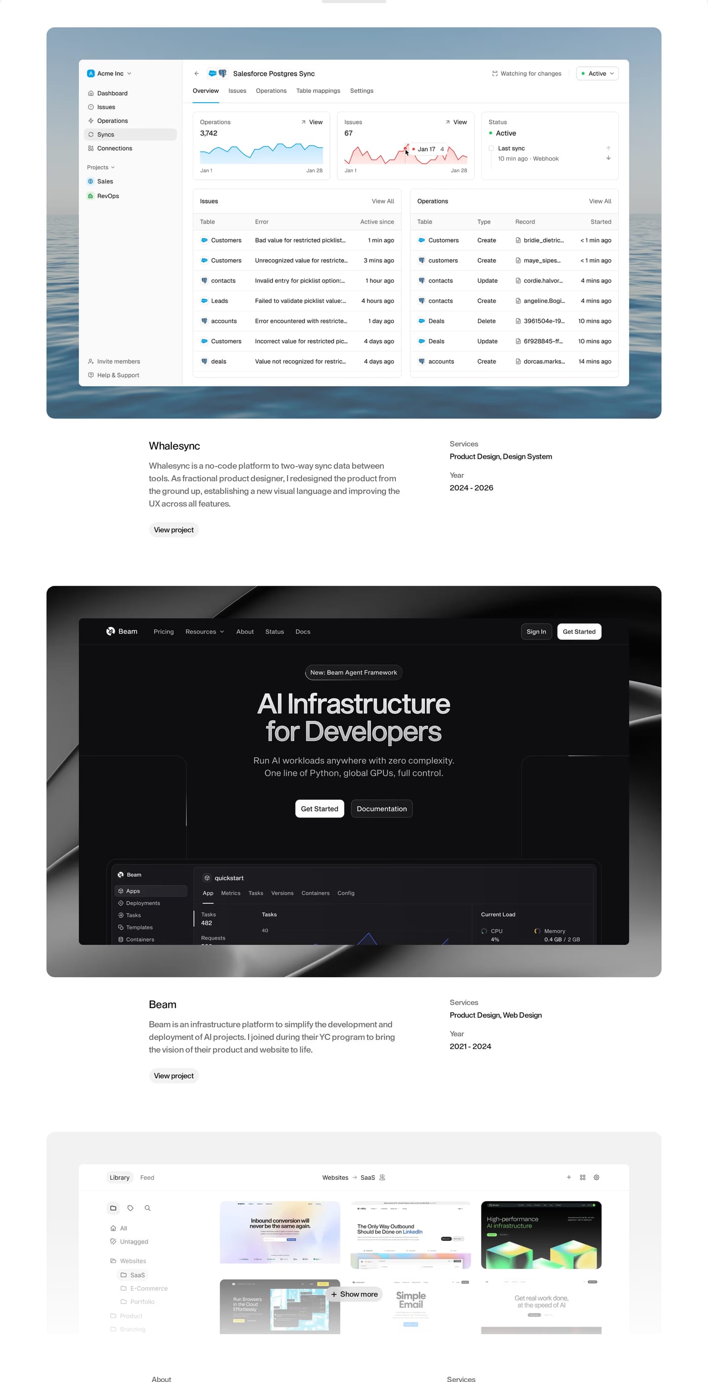 Jonas Brinkhoff — screenshot of the portfolio section