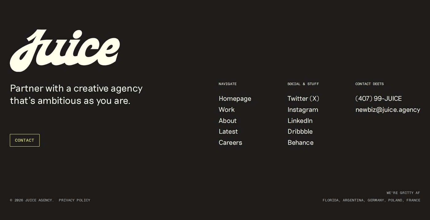 Juice — screenshot of the footer section