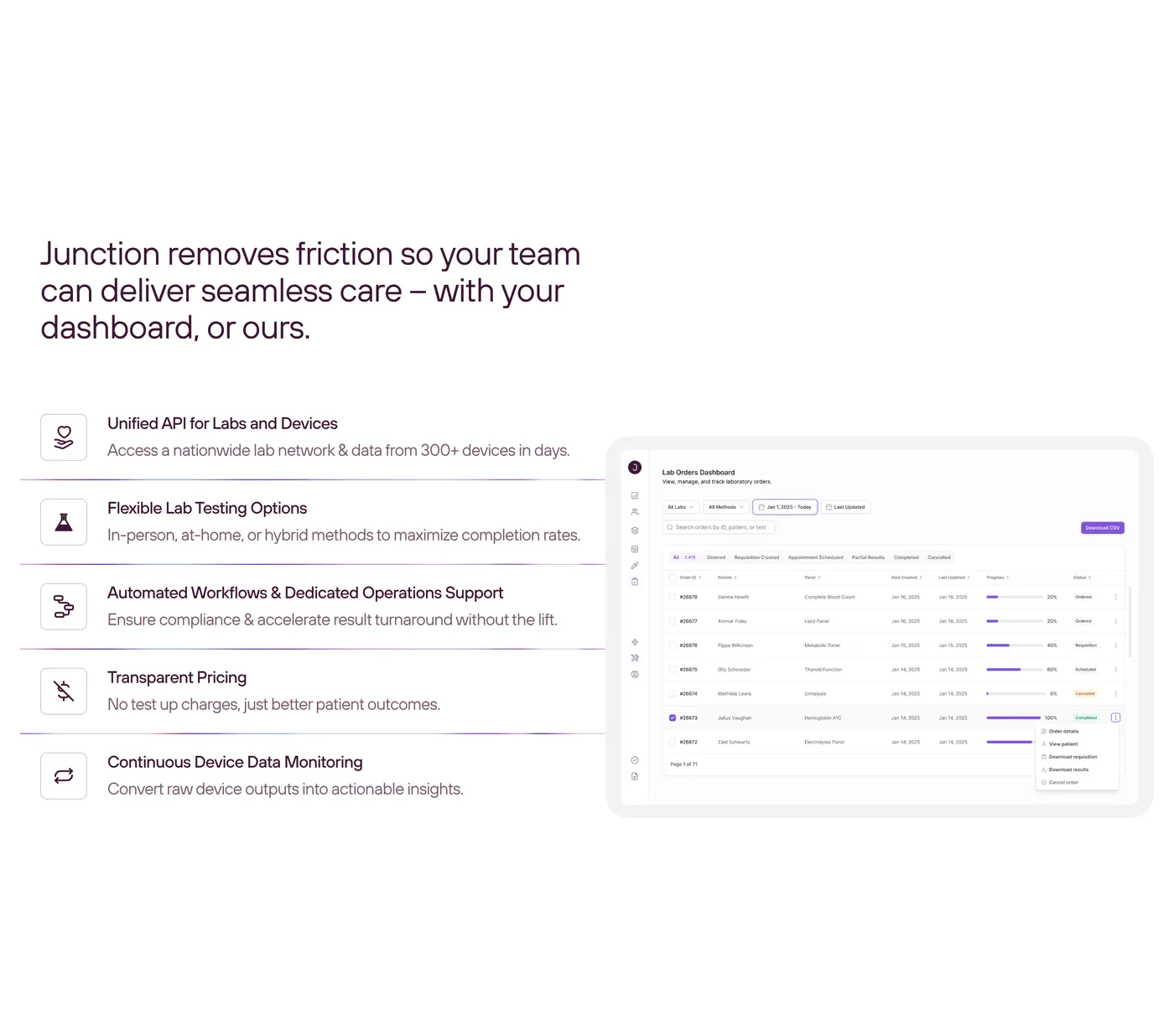 Junction — screenshot of the features section