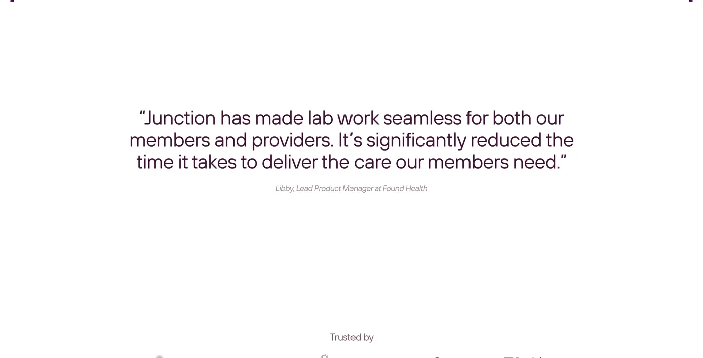 Junction — screenshot of the testimonials section