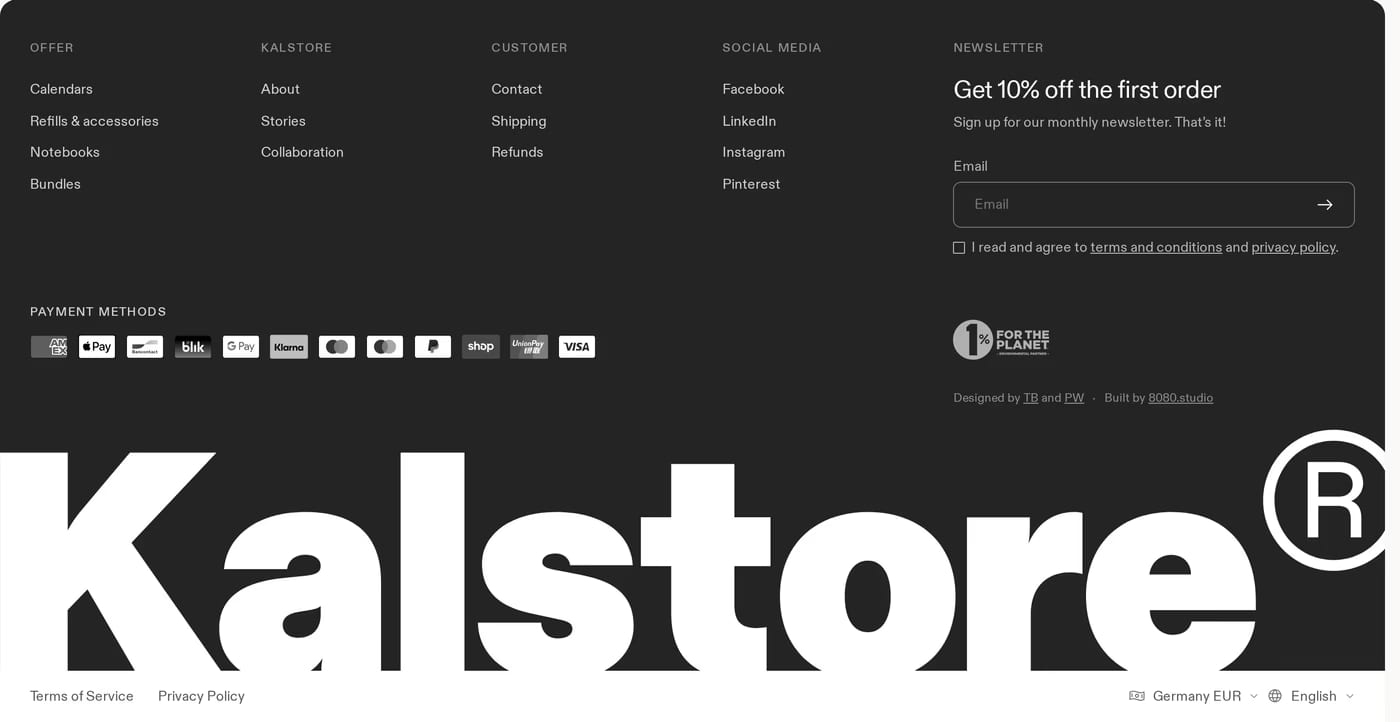 Kalstore® — screenshot of the footer section