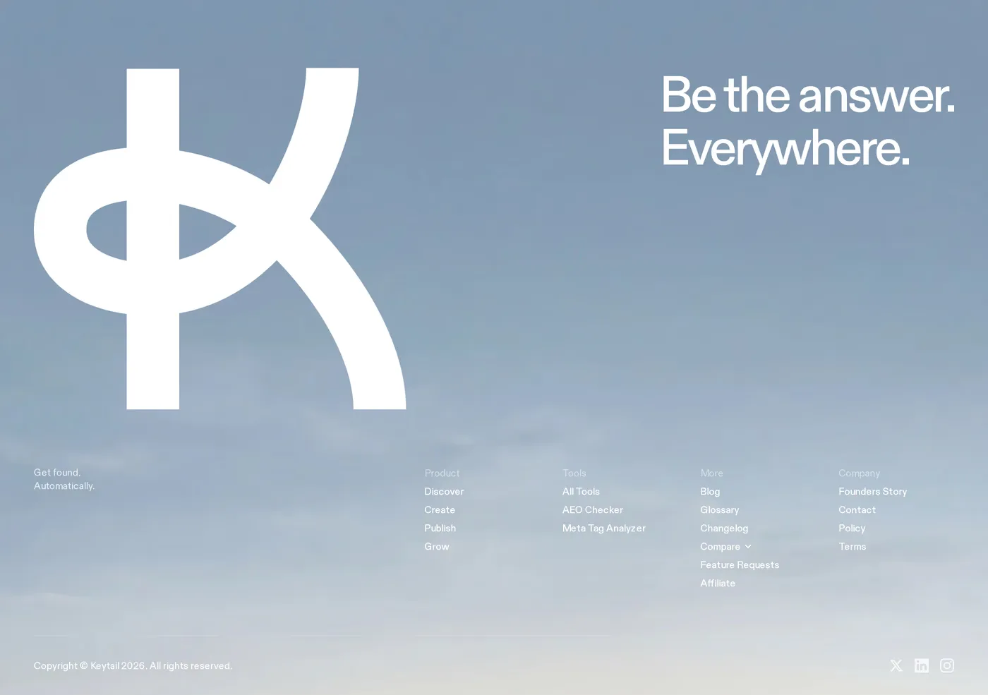 Keytail — screenshot of the hero section