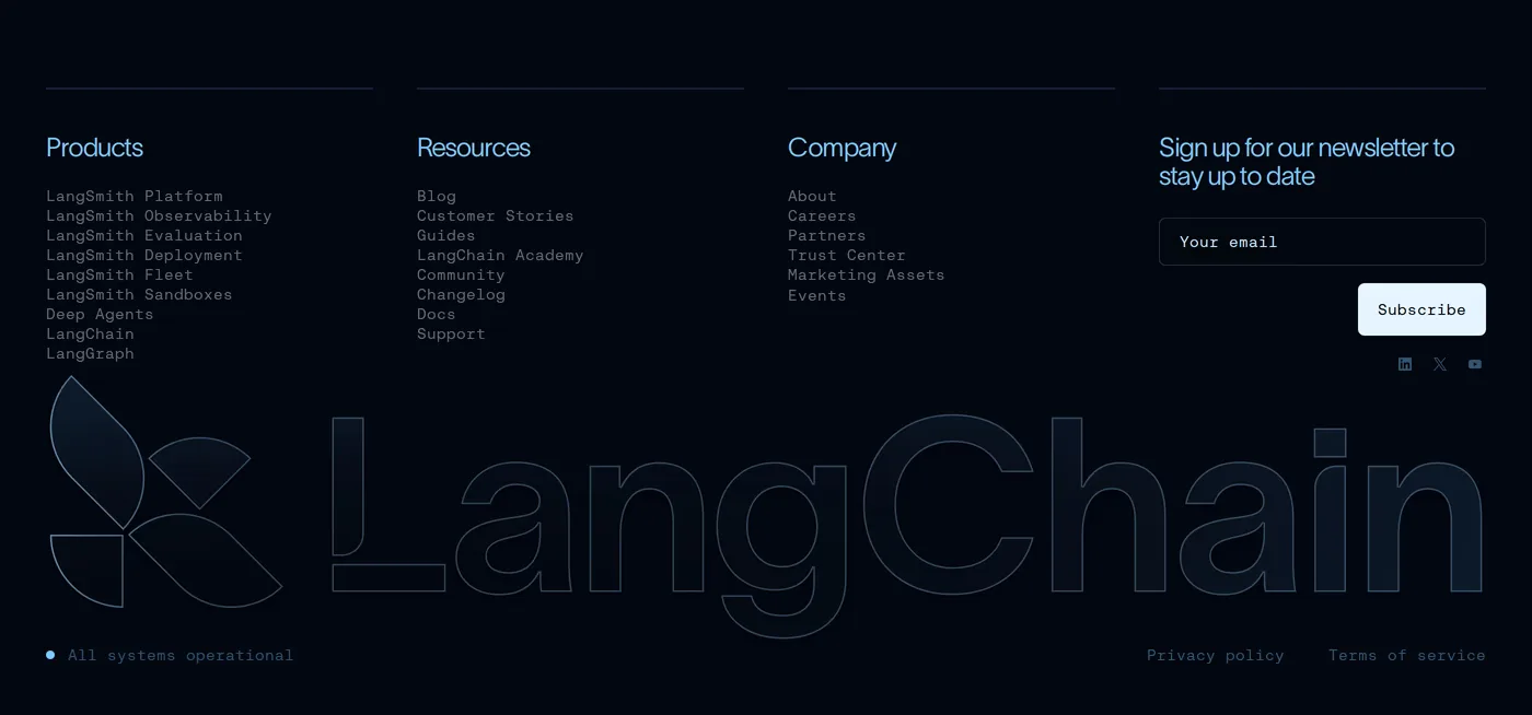 LangChain — screenshot of the footer section
